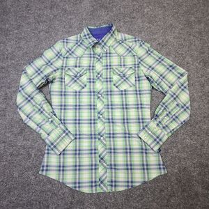 Kuhl Womens Vented Pearl Snap Short Extra Small Green Plaid Long Sleeve